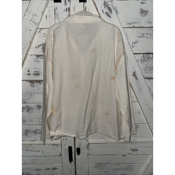 ZARA Home LINEN Cotton SHIRT House Coat ZW COLLECTION Embroidered Floral NWT L - Picture 10 of 11